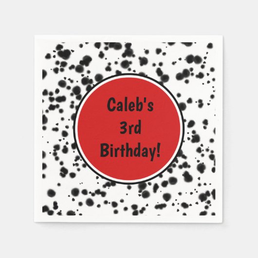 Serviette En Papier Noir Blanc Rouge Dalmatien Spots Anniversaire (Devant)