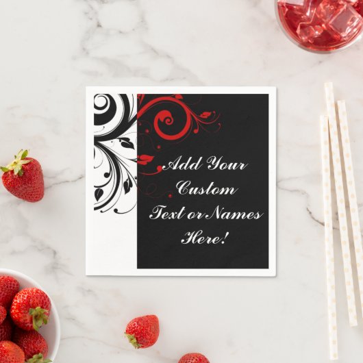 Serviette En Papier Noir Blanc Rouge Inverse Swirl Personnalisé (En situation)