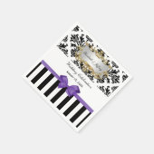 Serviette En Papier Noir Blanc Trait Damas Lilac Violet Ruban (Coin)