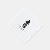 Serviette En Papier Noir & Blanc Tropical Pineapple Élégant Chic (Coin)