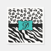 Serviette En Papier Noir Blanc Turquoise Zebra Leopard Peau Monogramme (Devant)