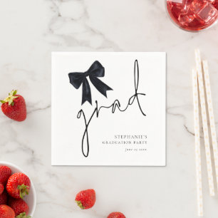Serviette En Papier Noir Bow Grad Script Nom Date Graduation Party