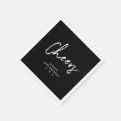 Serviette En Papier Noir | Brossage de script Cheers Fête d'anniversai (Coin)