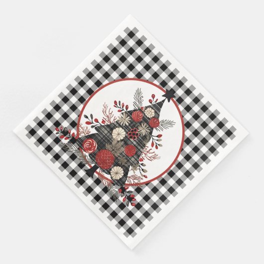 Serviette En Papier Noir Buffalo Plaid Noël (Coin)