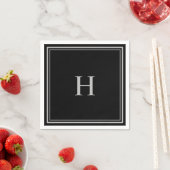 Serviette En Papier Noir classique simple avec Monogramme gris (En situation)