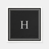 Serviette En Papier Noir classique simple avec Monogramme gris (Devant)