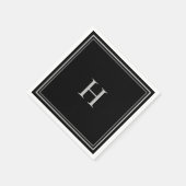 Serviette En Papier Noir classique simple avec Monogramme gris (Coin)