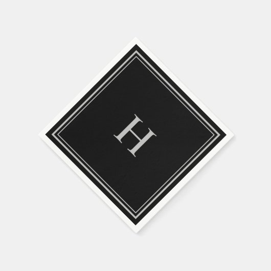 Serviette En Papier Noir classique simple avec Monogramme gris (Coin)