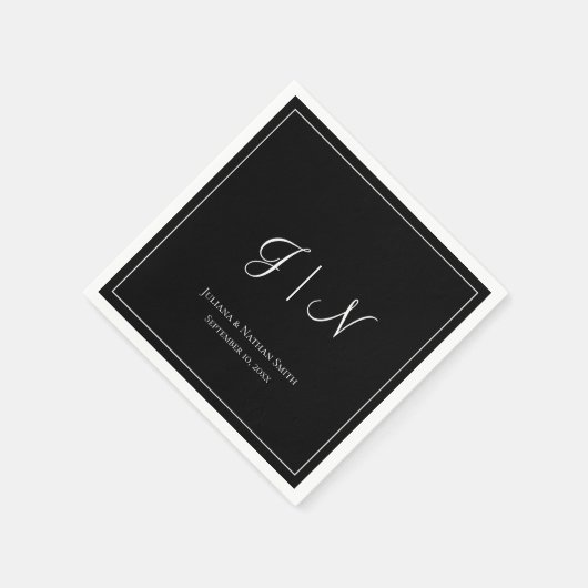 Serviette En Papier Noir Classique Simple Moderne Initiales Nom du mon (Coin)