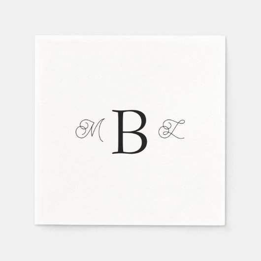 Serviette En Papier Noir Combo Police Monogramme Mariage blanc Cocktai (Devant)
