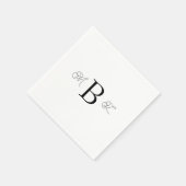 Serviette En Papier Noir Combo Police Monogramme Mariage blanc Cocktai (Coin)