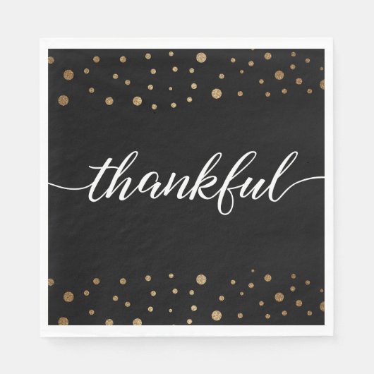 Serviette En Papier Noir Confetti Thankor Script Calligraphie (Devant)