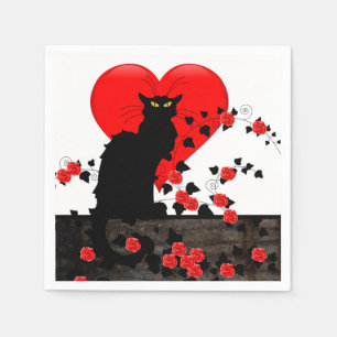 Serviette En Papier Noir conversation aux roses rouges
