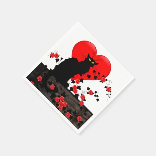 Serviette En Papier Noir conversation aux roses rouges (Coin)