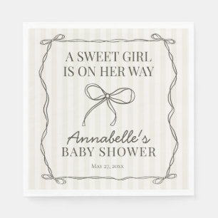 Serviette En Papier Noir Coquette Bow Baby shower Beige Table Décor