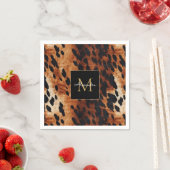 Serviette En Papier Noir Crème Brown Vachet Monogramme Or (En situation)