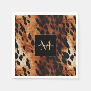 Serviette En Papier Noir Crème Brown Vachet Monogramme Or