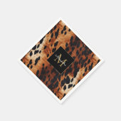 Serviette En Papier Noir Crème Brown Vachet Monogramme Or (Coin)