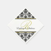 Serviette En Papier Noir Damas Blanc Monogramme Mariage (Coin)