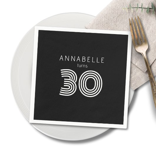 Serviette En Papier Noir de 30e anniversaire moderne