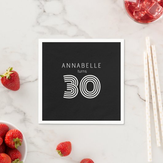 Serviette En Papier Noir de 30e anniversaire moderne (En situation)