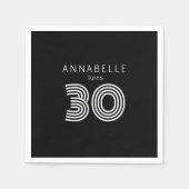 Serviette En Papier Noir de 30e anniversaire moderne (Devant)