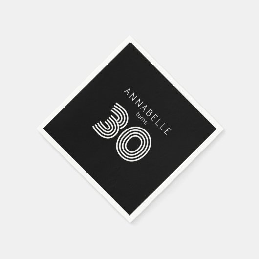 Serviette En Papier Noir de 30e anniversaire moderne (Coin)