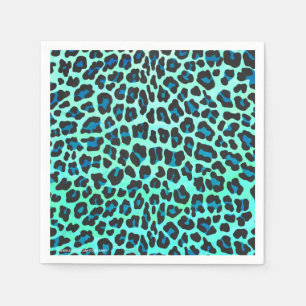 Serviette En Papier Noir de léopard et copie turquoise