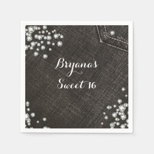 Serviette En Papier Noir Denim & Diamants Glam