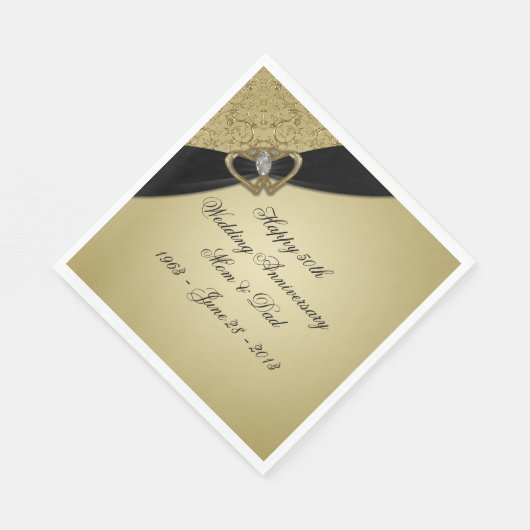 Serviette En Papier Noir d'or 50e anniversaire Mariage (Coin)
