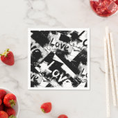 Serviette En Papier Noir et blanc avec des taches motif d'amour (En situation)