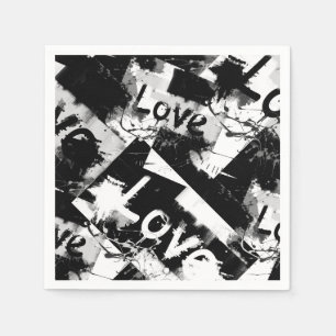 Serviette En Papier Noir et blanc avec des taches motif d'amour