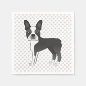 Serviette En Papier Noir Et Blanc Boston Terrier Cartoon Chien & Pâtes (Devant)