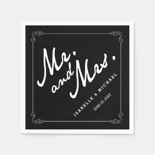 Serviette En Papier Noir et blanc classique M & Mme Mariage Napkins (Devant)