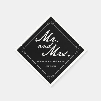 Serviette En Papier Noir et blanc classique M & Mme Mariage Napkins