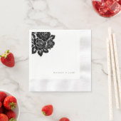 Serviette En Papier Noir et blanc Damask Gold Mariage texte (En situation)