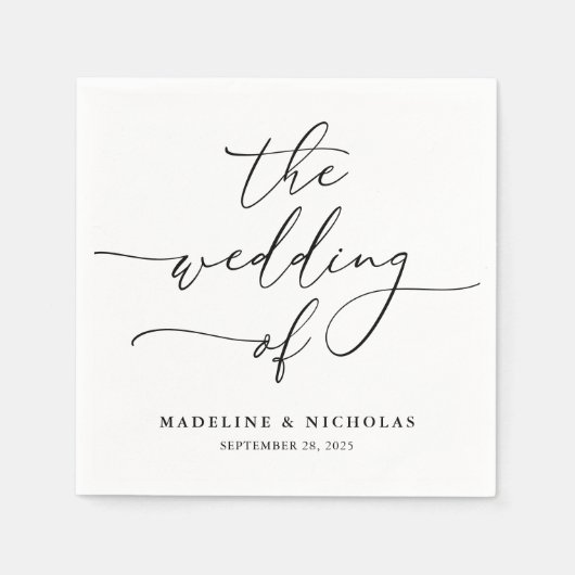 Serviette En Papier Noir Et Blanc Élégant Calligraphie Mariage Moderne (Devant)