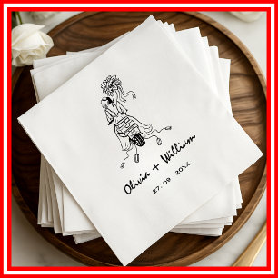 Serviette En Papier Noir et blanc Élégant minimaliste Mariage moderne