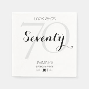 Serviette En Papier Noir et blanc Élégant Moderne 70 Anniversaire