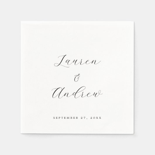 Serviette En Papier Noir et blanc Élégant Moderne Mariage simple (Devant)