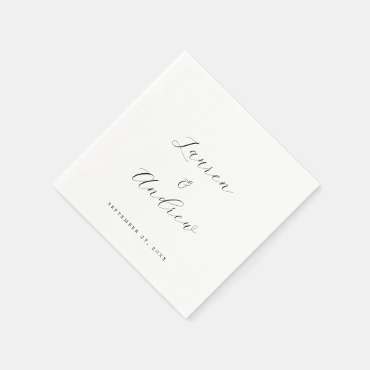 Serviette En Papier Noir et blanc Élégant Moderne Mariage simple (Coin)