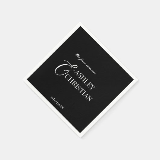 Serviette En Papier Noir et blanc élégant monogramme simple imprimé (Coin)