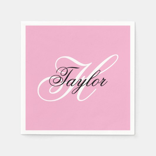 Serviette En Papier Noir et blanc Fatigue Monogramme rose (Devant)