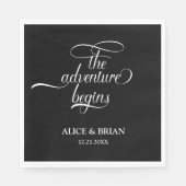 Serviette En Papier Noir et blanc L'aventure commence Mariage (Devant)