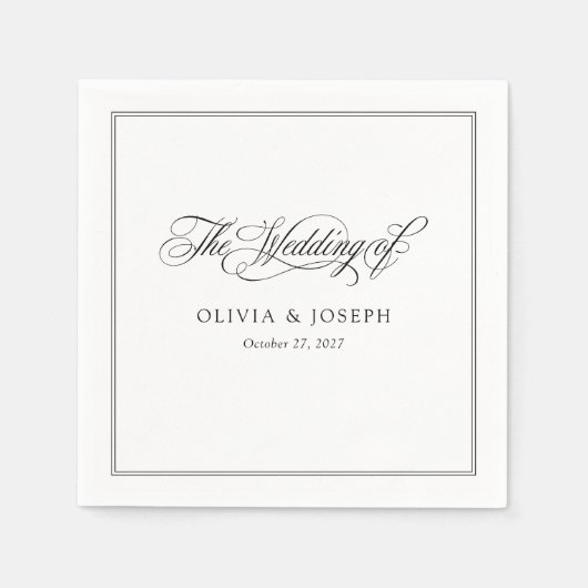 Serviette En Papier Noir et blanc | Mariage classique italien d'élégan (Devant)