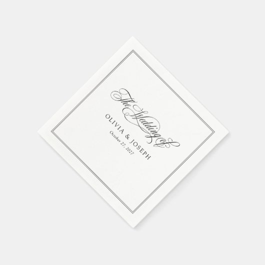 Serviette En Papier Noir et blanc | Mariage classique italien d'élégan (Coin)