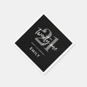 Serviette En Papier Noir et blanc moderne Élégant 21e anniversaire (Coin)