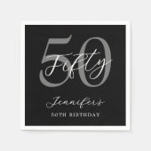 Serviette En Papier Noir et blanc moderne Élégant 50e anniversaire (Devant)