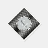 Serviette En Papier Noir et blanc moderne Quatrefoil Nom monogramme (Coin)