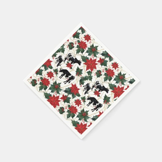 Serviette En Papier Noir et blanc Noël Holstein Vaches laitières Flora (Coin)